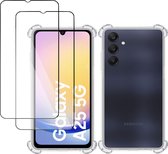 Hoesje + 2x Screenprotector geschikt voor Samsung Galaxy A25 – Full Screen Tempered Glass - Extreme Shock Case Transparant