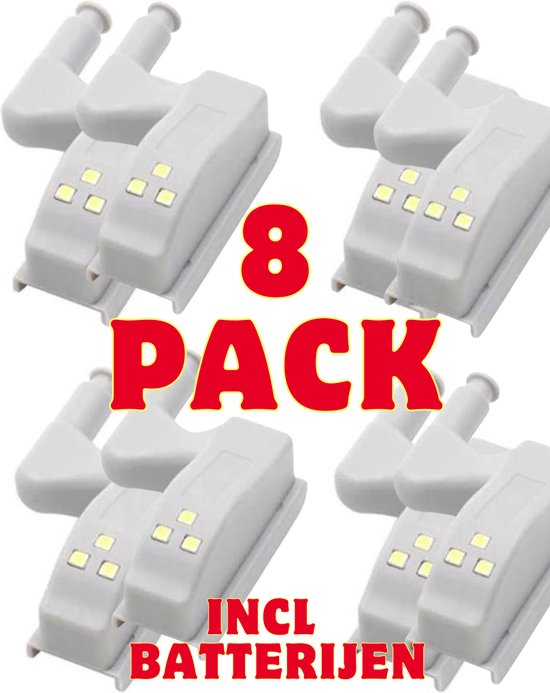 8 stuks Automatische LED Kast Verlichting | LED Scharnier Verlichting met Druksensor | Kastverlichting LED Warm Wit | Inclusief batterijen