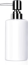 Zeepdispenser, 300 ml keramiek vloeibare zeepdispenser afwasmiddeldispenser klassieke navulbare etherische oliën, lotions zeepdispenser voor badkamer, keuken, hotel, restaurant (wit)