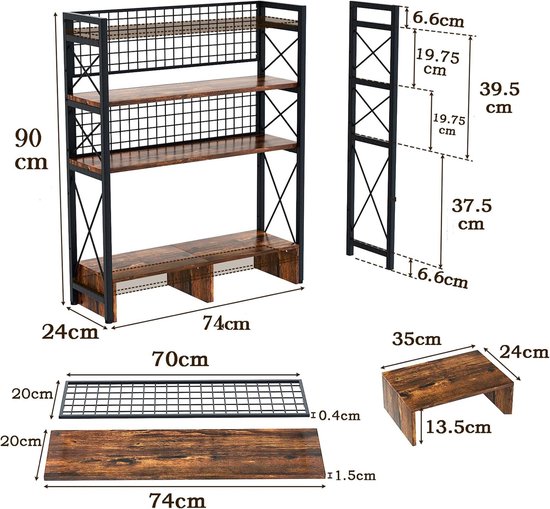 vidaXL Boekenkast 2 schappen 80x30x70 cm grijs Industriële Boekenkast - Houten