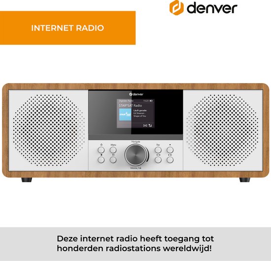 Denver Internet Radio - DAB Radio - FM Radio - CD Speler - Bluetooth - 200W - AUX/USB - MIR270 - Hout - Denver