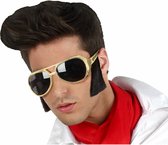 Atosa Verkleed bril met bakkebaarden Elvis/rockster - goud - kunststof - Rock and roll thema accessoires
