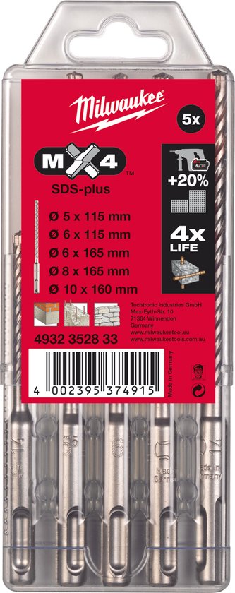 Milwaukee SDS-plus MX4 hamerboren - 4-kanten snijdend / cassettes SDS-Plus MX4 Set - 5 stuks - 4932352833