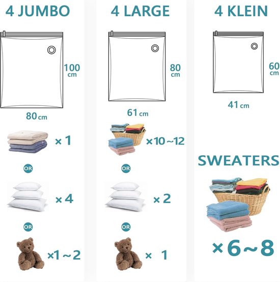 Vacuümzakken voor kleding met elektrische luchtpomp , 10 zakken