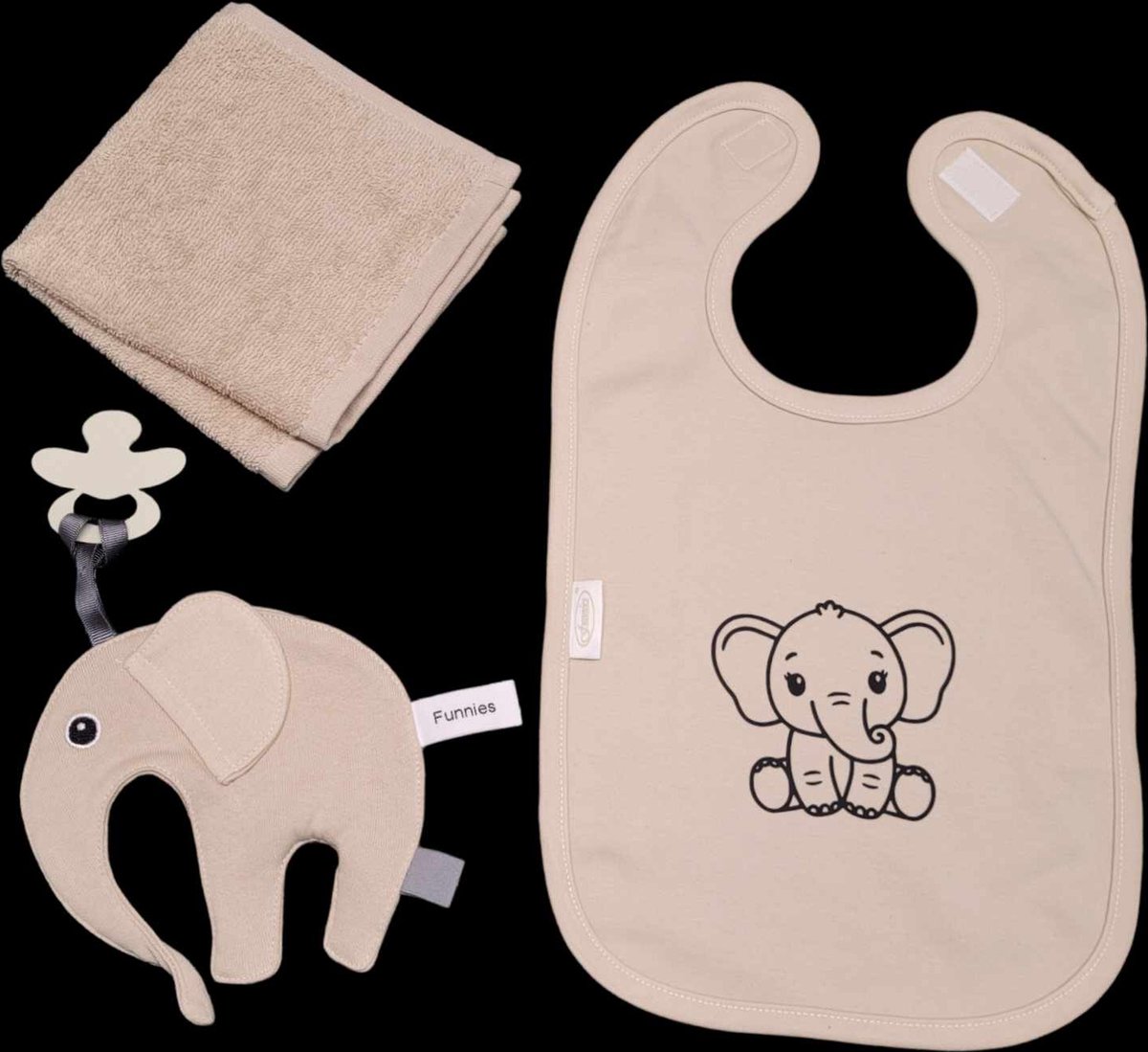 Goedkoopste Kraamcadeau -Zand - olifant - slab - spuugdoek - speendoekje.