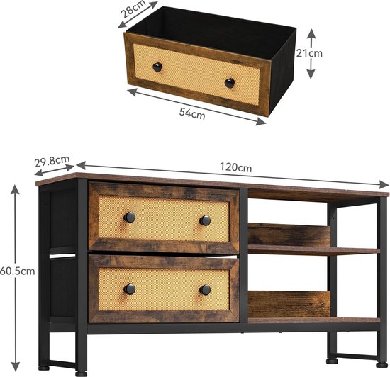 TV-meubel 160x40x48 cm - met 2 lades - 2 halfopen opbergvakken - MDF