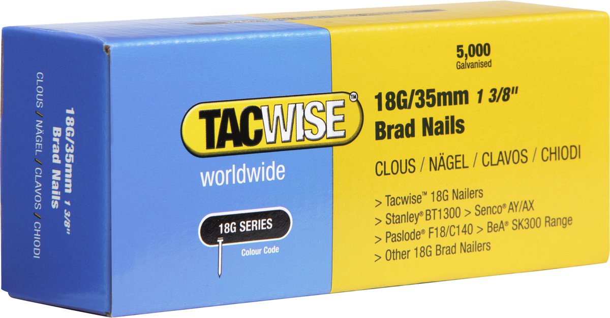 Tacwise minibrad 18G - Nagel voor tacker - 35 mm - Gegalvaniseerd - 5000 stuks