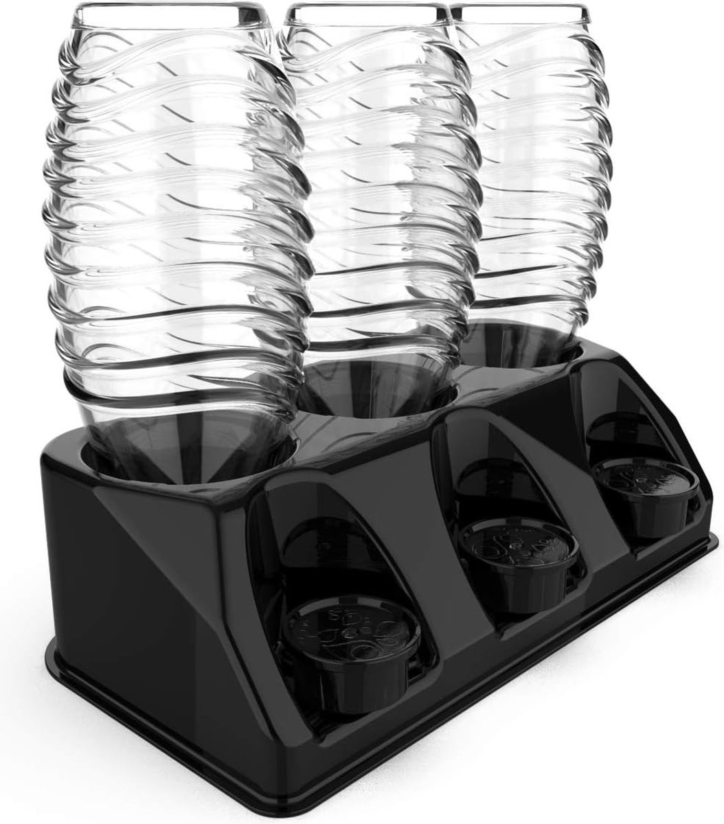 Flessenhouder, 3 stuks, hoogglans, afdruiphouder voor Soda Stream Aarke Emil flessen met dekselhouder, afdruiprek Crystal Easy Power (zwart hoogglans)