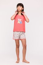 Woody pyjama meisjes/dames - koraalrood - Star - 241-12-YPD-Z/435 - maat 128