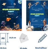 Birthday Bash - 10 Luxe uitnodigingen + enveloppen - Ruimte - Kinderfeestje - Uitnodiging kinderfeestje jongen - Parelmoer luxe - Space Adventure kinderfeestje