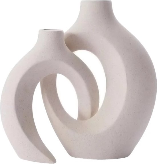 Decoratieve Keramische Vaas Met Spiraalpatroon - Wit Bloemstuk Voor Tafel- En Woondecoratie