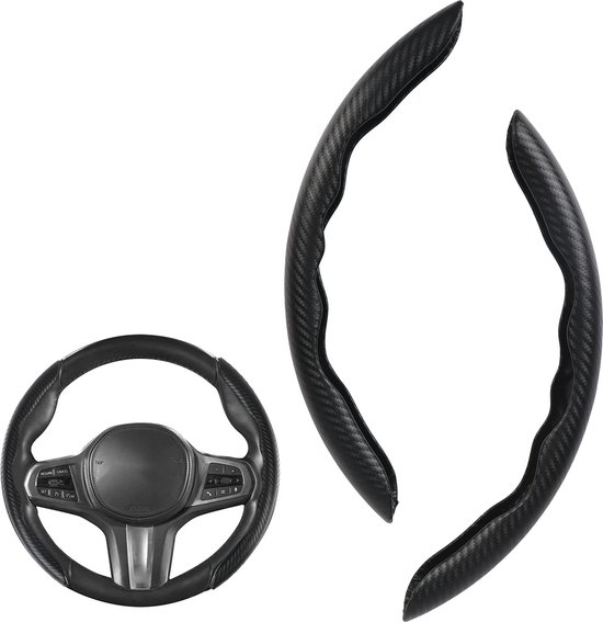 Sara Shop -Stuurhoes auto - stuurhoes universeel - Stuurhoes - auto interieur accesoiresr - auto accesoires - stuurhoes leer - 1 Paar- Zwart