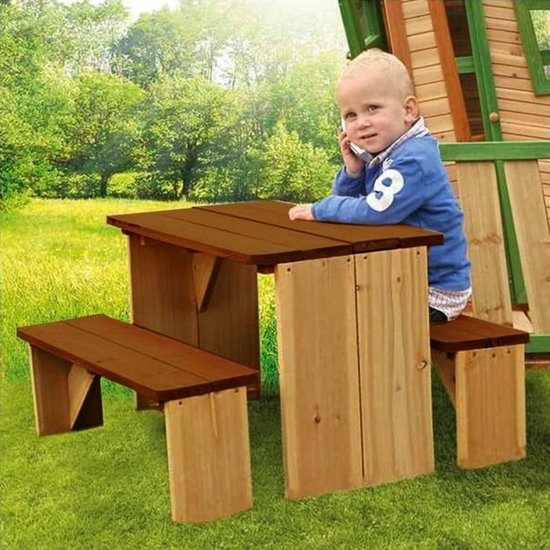 AXI ZidZed XL Picknickset in Bruin voor kinderen - Tafel met 2 bankjes - FSC hout - 10 jaar Garantie van Axi — afbeelding 2