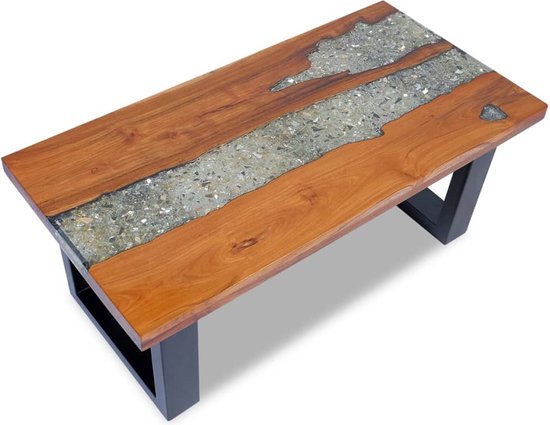 vidaXL Table basse en teck massif résine 60 cm