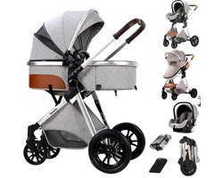 Lunola Nova - Kinderwagen 3-in-1 - incl. autostoel - 0-20kg - XXL - Multifunctionele Buggy 3in1 - Lichtgrijs