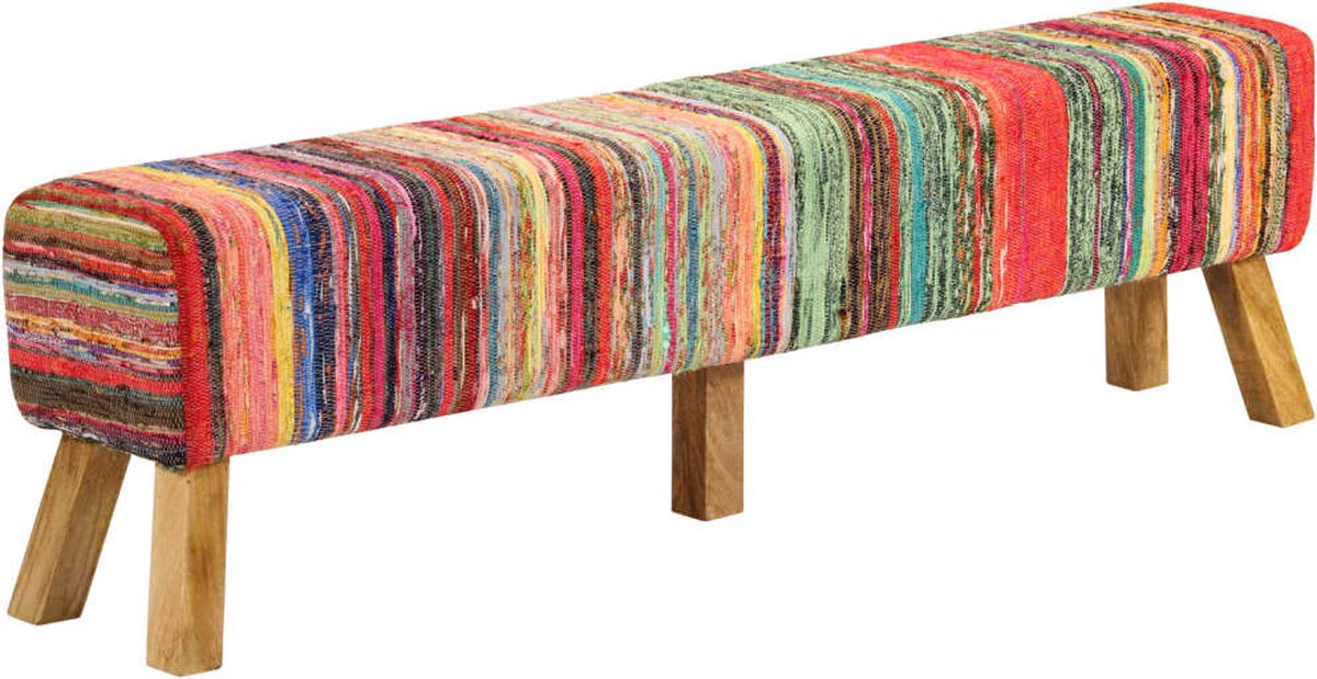 vidaXL Bankje - 160 - cm - chindi - stof - en - massief - mangohout - meerkleurig