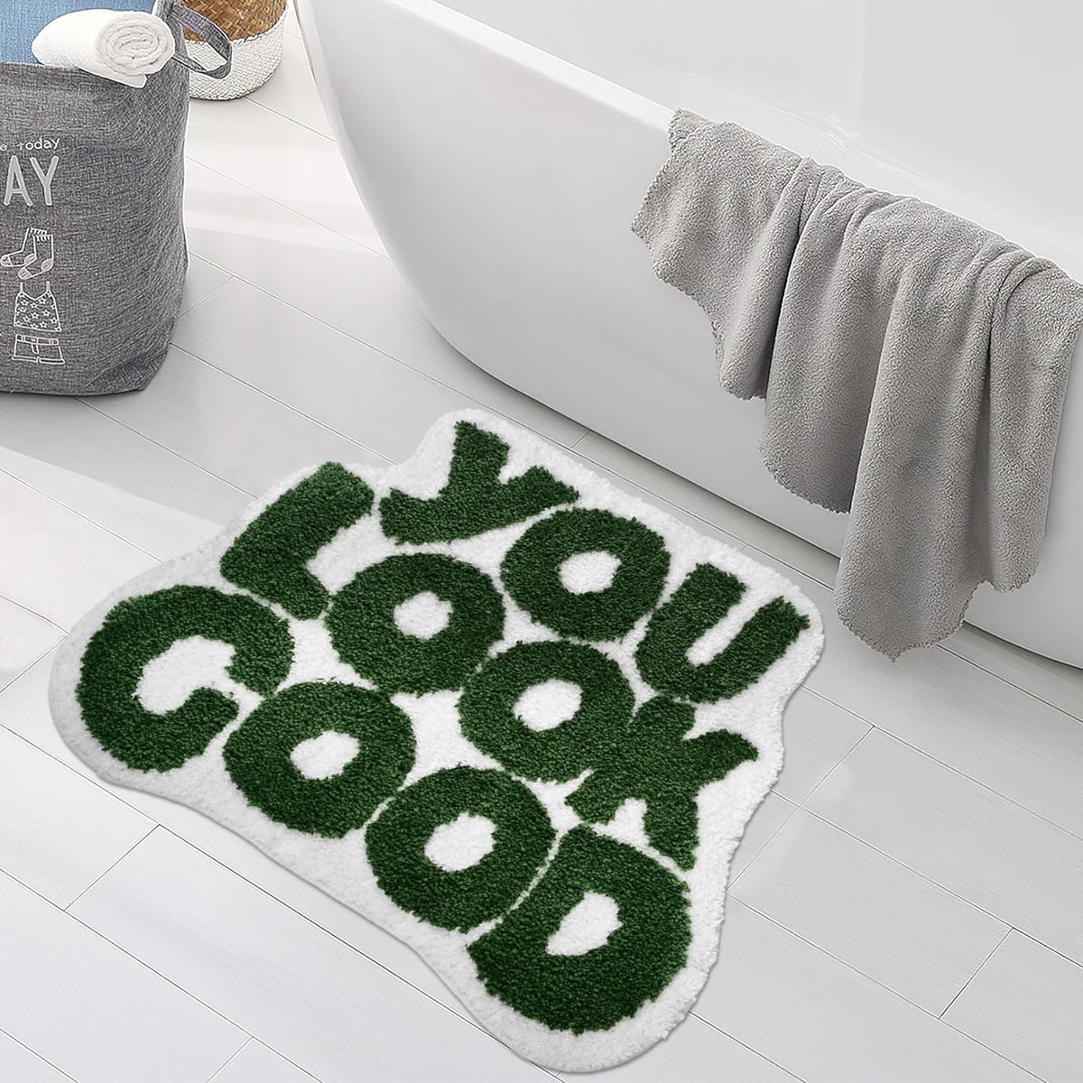 Badmat antislip groen badkamertapijt grappig schattig badmatten microvezel wasbaar absorberend douchetapijt 64 x 54 cm (groen)