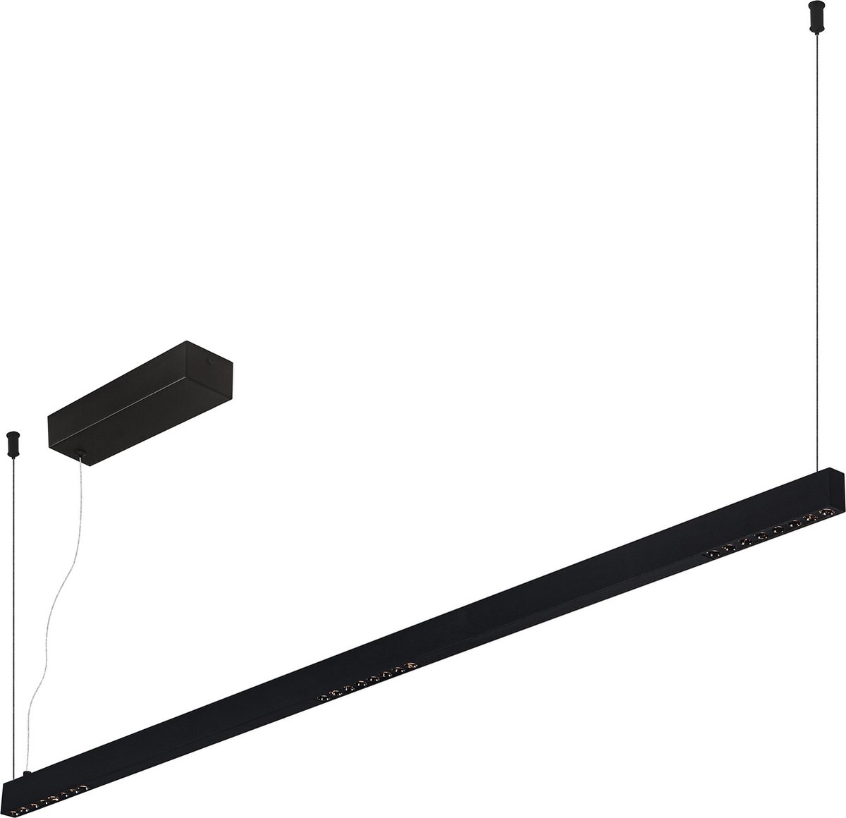 Baton LED pendellamp 1200mm, aluminium mat zwart, 38W dimbaar, 3000K warm wit, 760 lumen, IP20