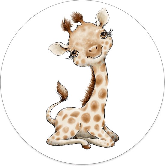 Label2X - Muurcirkel kids giraffe - 60 cm - Dibond - Multicolor - Wandcirkel - Rond Schilderij - Muurdecoratie Cirkel - Wandecoratie rond - Decoratie voor woonkamer of slaapkamer