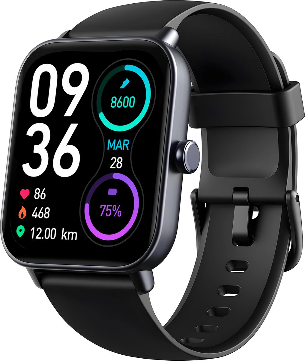 Maoo Boost 2 Smartwatch Dames & Heren - Geschikt voor Whatsapp en Volledige Belfunctie - Android & iOS - Sporthorloge - Hartslag, Bloedsaturatie, Slaapmonitor - Stappenteller, Calorieënteller - Waterdicht - Zwart - Maoo