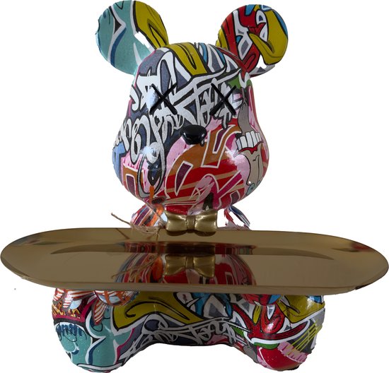 Minnie/Mickey Mouse met dienblad - polyresin - 22,5x17,5x18 cm