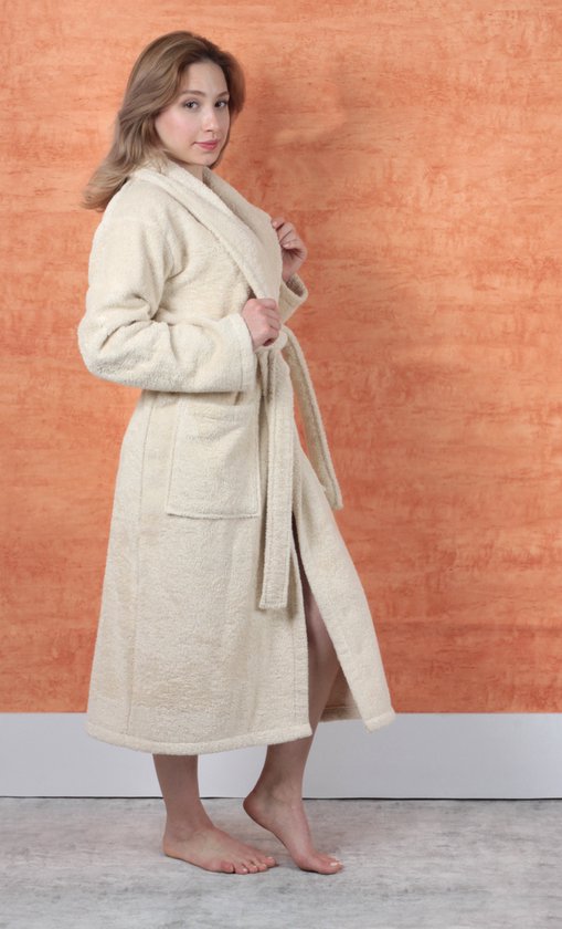 Betully ® - Unisex Kwaliteit Badjas - 100% Turkse Katoen Badjas - Natuur Creme- Badjas dames en heren - L /XL size - Katoen badstof - Ochtendjas -Sjaalkraag - Badjas dames - Badjas heren - Maat L/XL- Natuur Creme