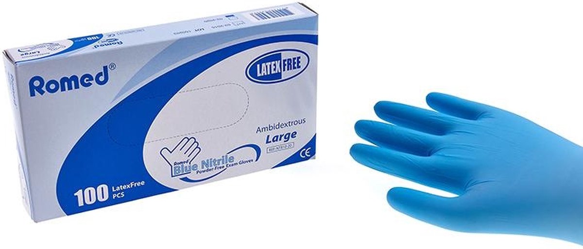 Goedkoopste Romed Nitril handschoenen 100 stuks L Romed - Blauw - Nitril - Poedervrij en latexvrij