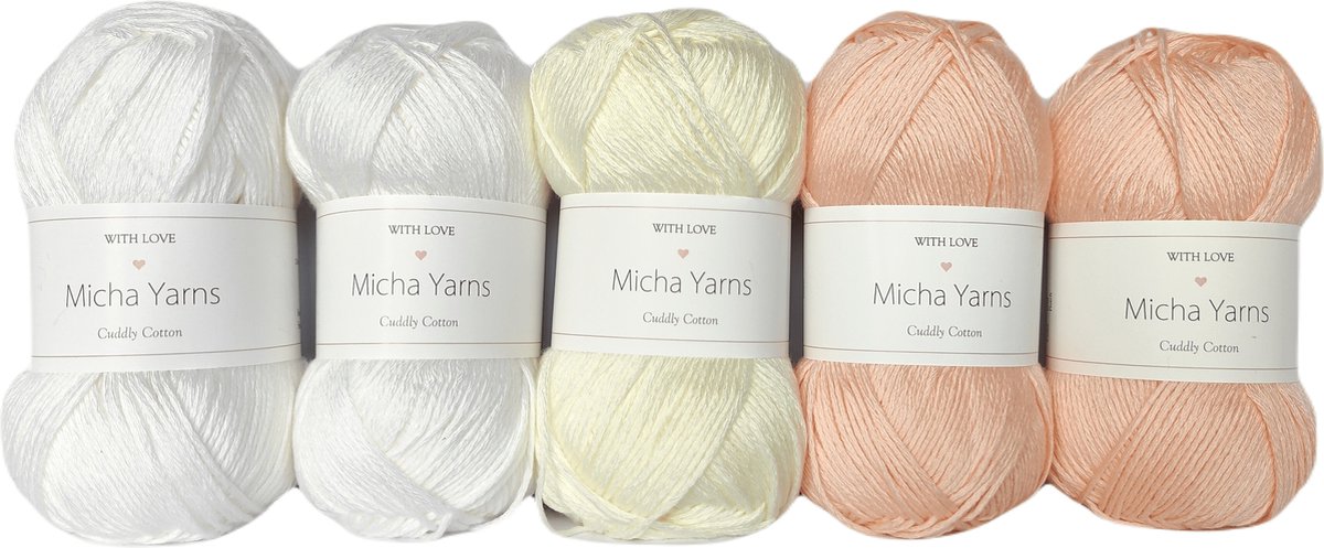 Bollen Bundel - 80% katoen 20% acryl breiwol - 5 bollen haakgaren – 5 x 100gram - Soft Pink (004) – Cuddly Cotton - Micha Yarns