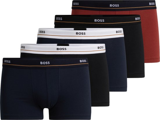 HUGO BOSS Essential trunks (5-pack) - heren boxers kort - blauw - zwart en donkerrood - Maat: XXL