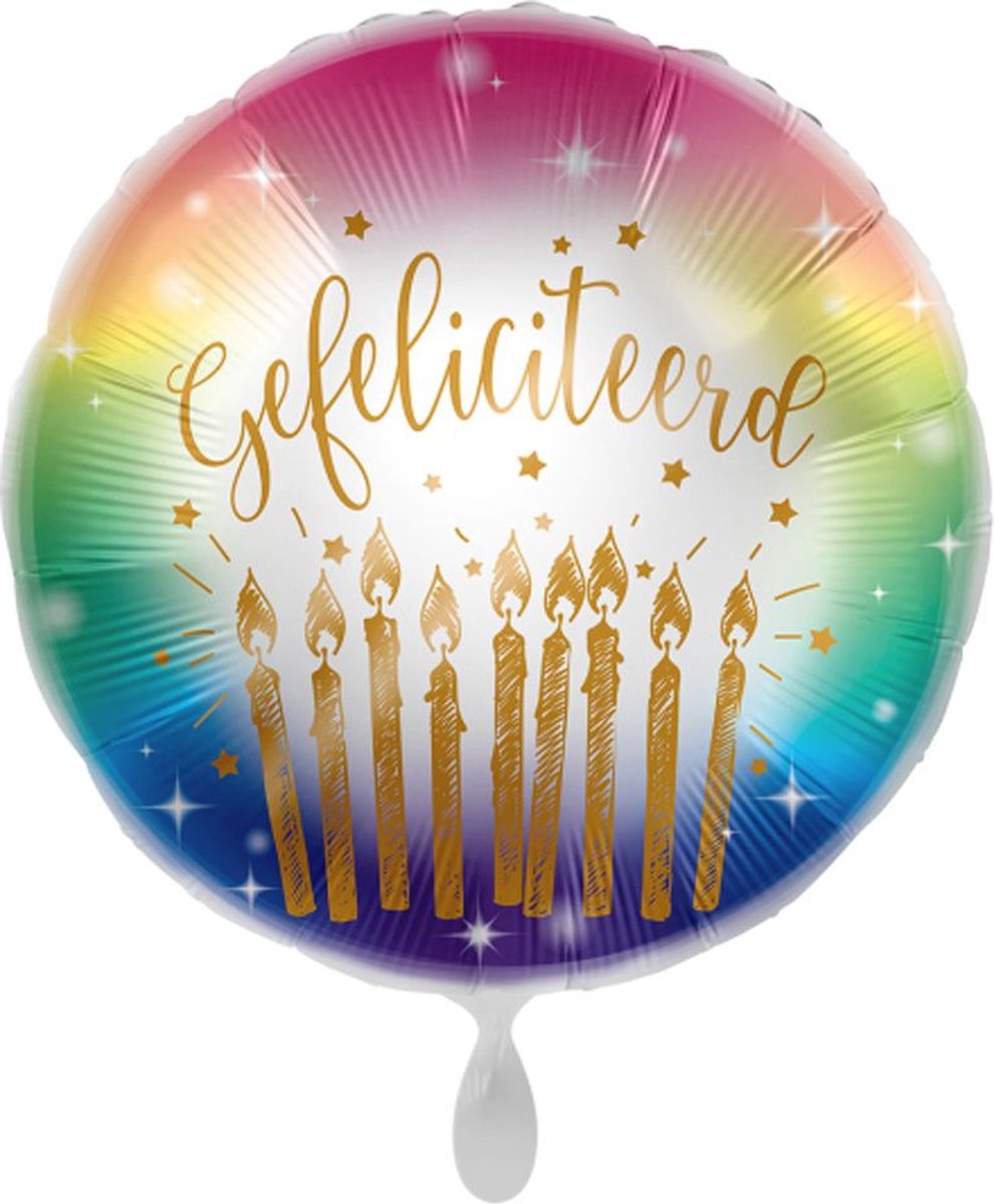 Everloon - Folieballon - Gefeliciteerd Kleurrijk Kaarsjes - Rond - 43cm