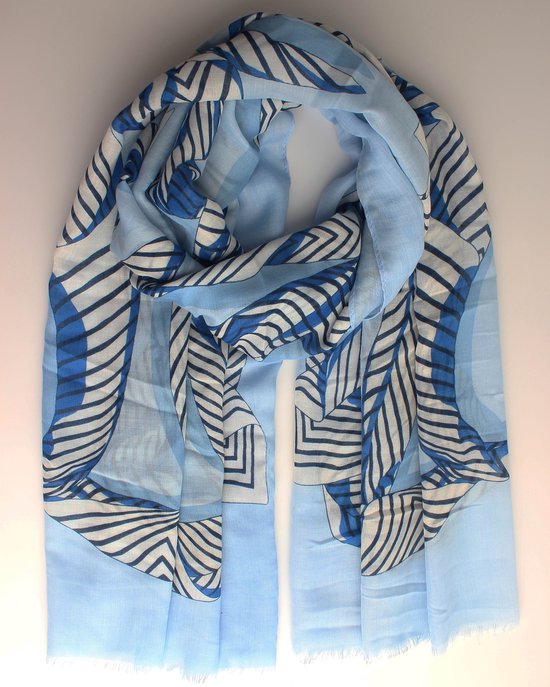 Fary scarf- Accessories Junkie Amsterdam- Dames- Lange sjaal- Katoen-Cosy chic-Gestreept print- Nautisch- Blauw