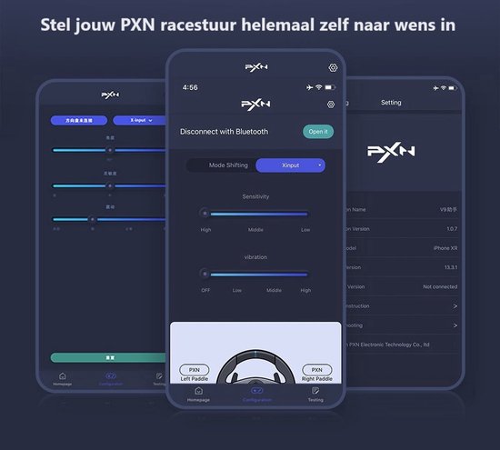 PXN - V9 - Race Stuur - Met Pedalen en Shifter - 270/900°- Game Stuur - Geschikt voor - PS4 - Xbox One - PC - Xbox Series X|S - PS3 - Met App
