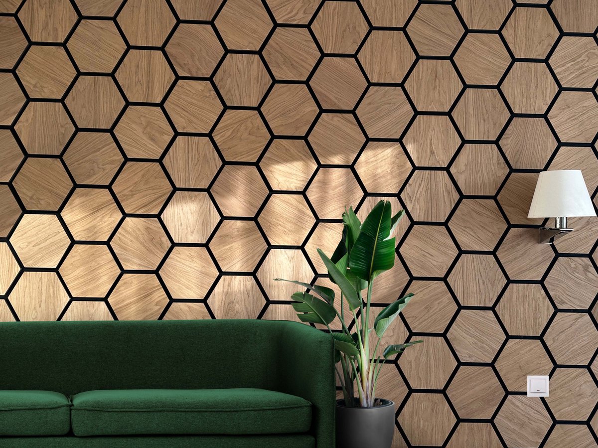 WallingtonNL Hexagon akoestisch houten wandbekleding Eiken Naturel