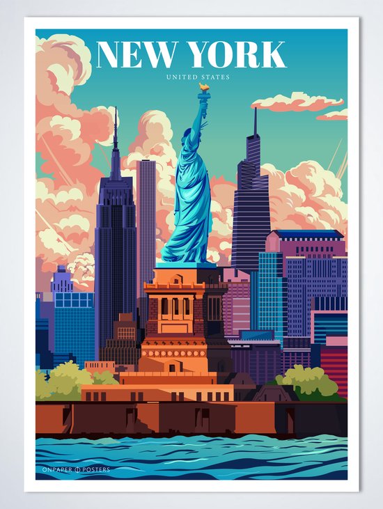 New York Poster 50 x 70 cm - Stadsposter - Vrijheidsbeeld - Woonaccessoires