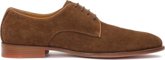 Brown suede half shoes decorated with perforations