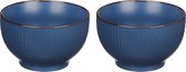 Vivalto Kommetjes/serveer schaaltjes/soepkommen - 2x - Mistique - porselein - D14 x H8 cm - blauw - Stapelbaar
