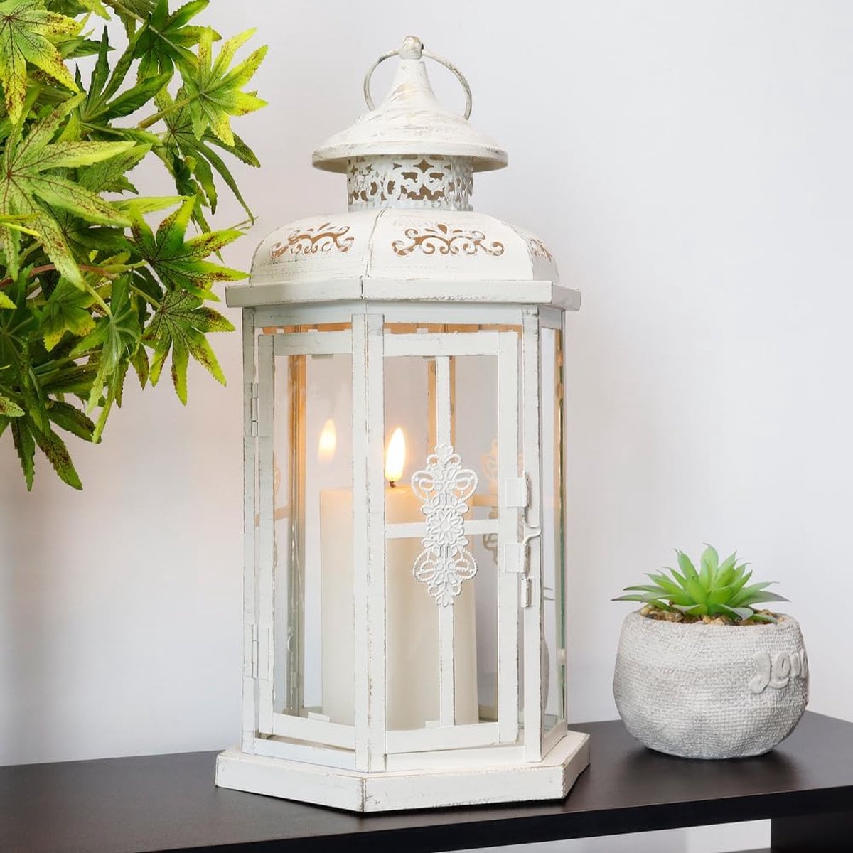 Lanterne Fer Vintage 26x11cm - Bougeoir Intérieur/Extérieur Jardin