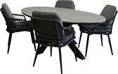 Ensemble de jardin 5 pièces | 4 chaises de jardin Isabel (Noir) | Table de jardin ovale 180cm Chypre (Gris)