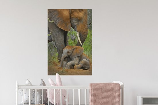 Muurstickers - Sticker Folie - Olifant - Dieren - Zand - Natuur - 60x90 cm - Plakfolie - Muurstickers Kinderkamer - Zelfklevend Behang - Zelfklevend behangpapier - Stickerfolie