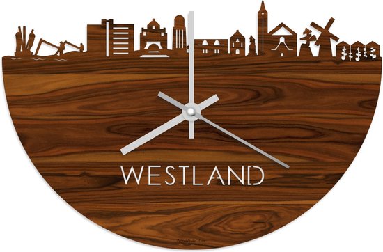 Skyline Klok Westland Palissander hout - Ø 40 cm - Stil uurwerk - Wanddecoratie - Meer steden beschikbaar - Woonkamer idee - Woondecoratie - City Art - Steden kunst - Cadeau voor hem - Cadeau voor haar - Jubileum - Trouwerij - Housewarming -
