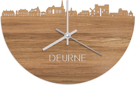 Skyline Klok Deurne Eikenhout - Ø 40 cm - Stil uurwerk - Wanddecoratie - Meer steden beschikbaar - Woonkamer idee - Woondecoratie - City Art - Steden kunst - Cadeau voor hem - Cadeau voor haar - Jubileum - Trouwerij - Housewarming - WoodWideCities