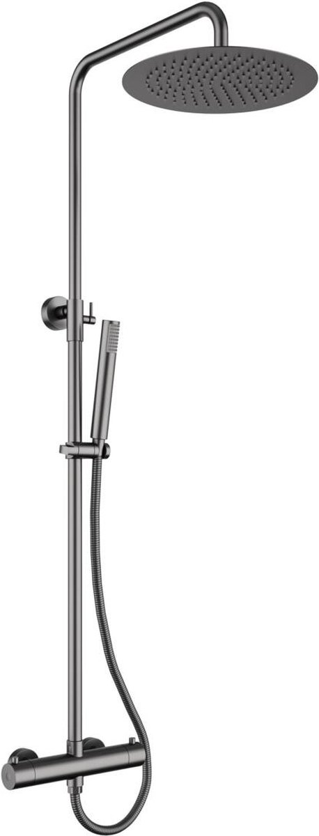 Regendoucheset Allibert Canggu – Gun Métal RVS Douchekolom – Verstelbaar 85-122 cm – Met Handdouche en Hoofddouche