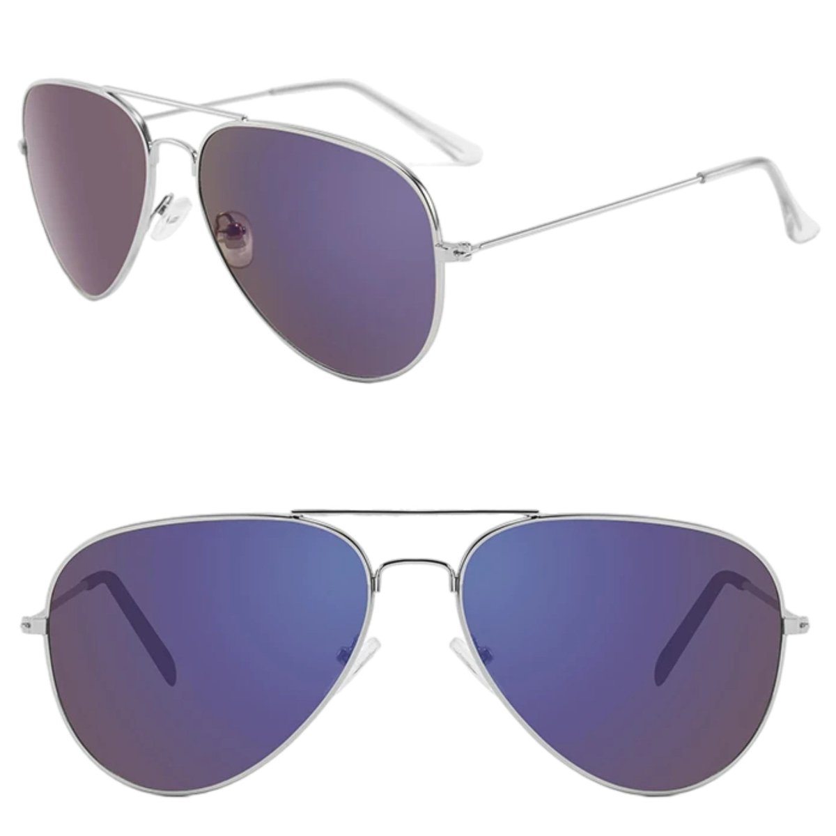 Fako Fashion - Piloten Zonnebril - Pilotenbril - Piloot Zonnebril - Heren Zonnebril - Dames Zonnebril - Zilver - Donkerblauw
