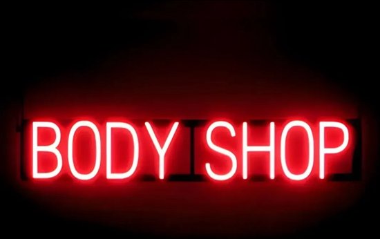 BODY SHOP - Lichtreclame Neon LED bord verlicht | SpellBrite | 87 x 16 cm | 6 Dimstanden - 8 Lichtanimaties | Reclamebord neon verlichting