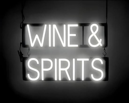 WINE & SPIRITS - Lichtreclame Neon LED bord verlicht | SpellBrite | 57 x 38 cm | 6 Dimstanden - 8 Lichtanimaties | Reclamebord neon verlichting