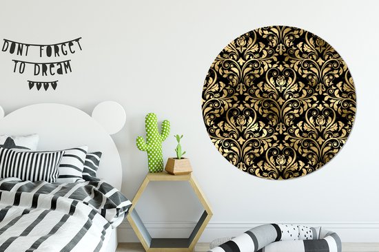 WallCircle - Wandcirkel ⌀ 120 - Patronen - Barok - Goud - Zwart - Ronde schilderijen woonkamer - Wandbord rond - Muurdecoratie cirkel - Kamer decoratie binnen - Wanddecoratie muurcirkel - Woonaccessoires XXL