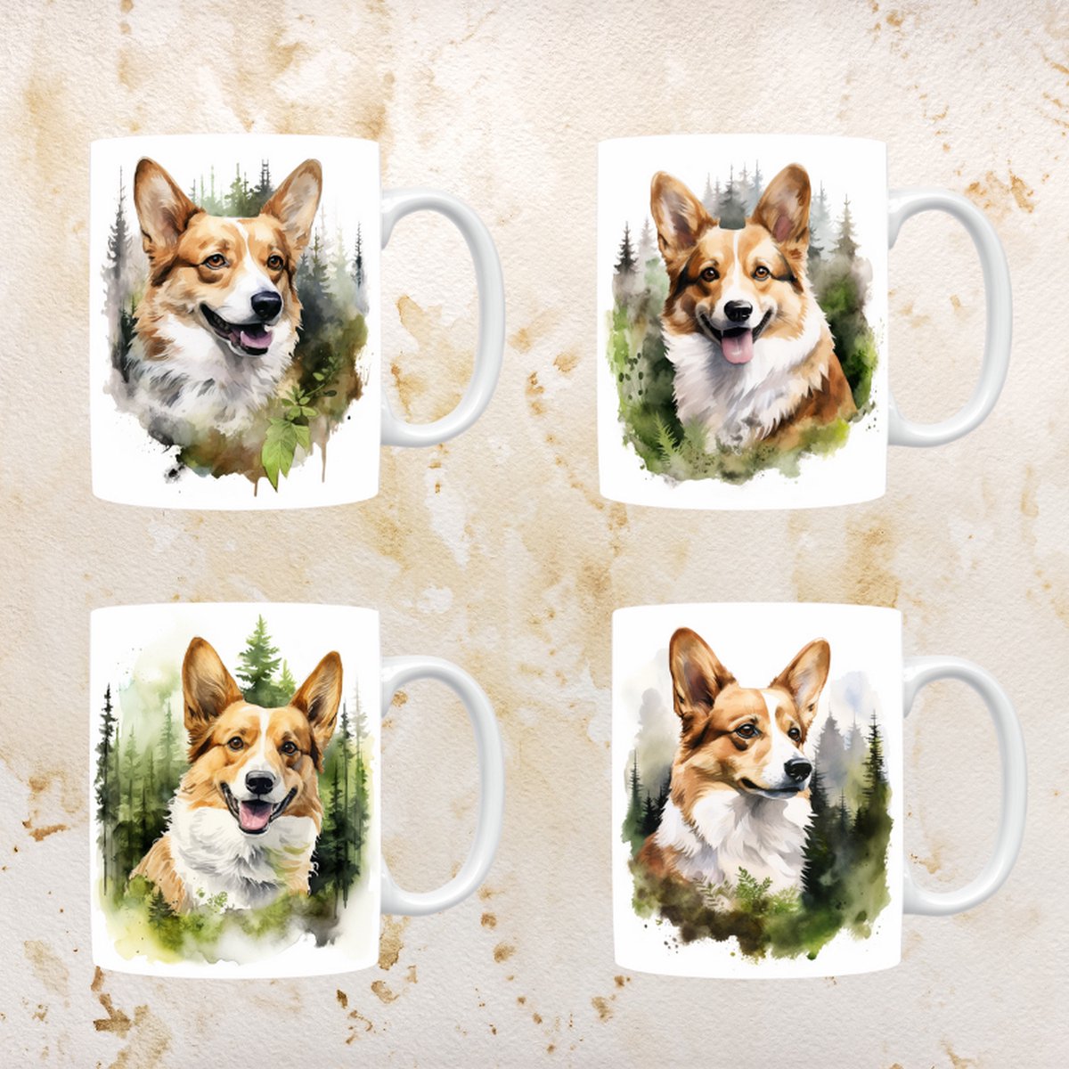 Welsh Corgi mokken set van 4, servies voor hondenliefhebbers, hond, thee mok, beker, koffietas, koffie, cadeau, moeder, oma, pasen decoratie, kerst, verjaardag