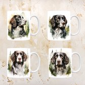 Kleine Münsterländer mokken set van 4, servies voor hondenliefhebbers, hond, thee mok, beker, koffietas, koffie, cadeau, moeder, oma, pasen decoratie, kerst, verjaardag