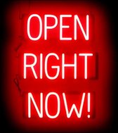OPEN RIGHT NOW! - Lichtreclame Neon LED bord verlicht | SpellBrite | 46 x 60 cm | 6 Dimstanden - 8 Lichtanimaties | Reclamebord neon verlichting