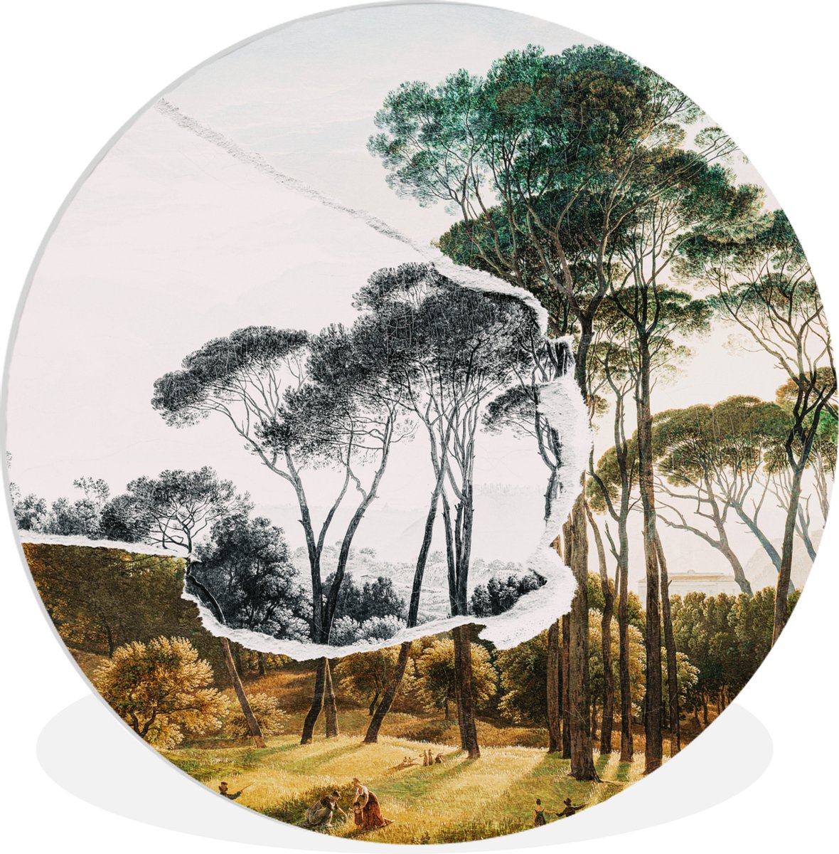 WallCircle® Wandcirkel 30x30 cm - Muurcirkel Italiaans landschap parasoldennen - Kunst - H